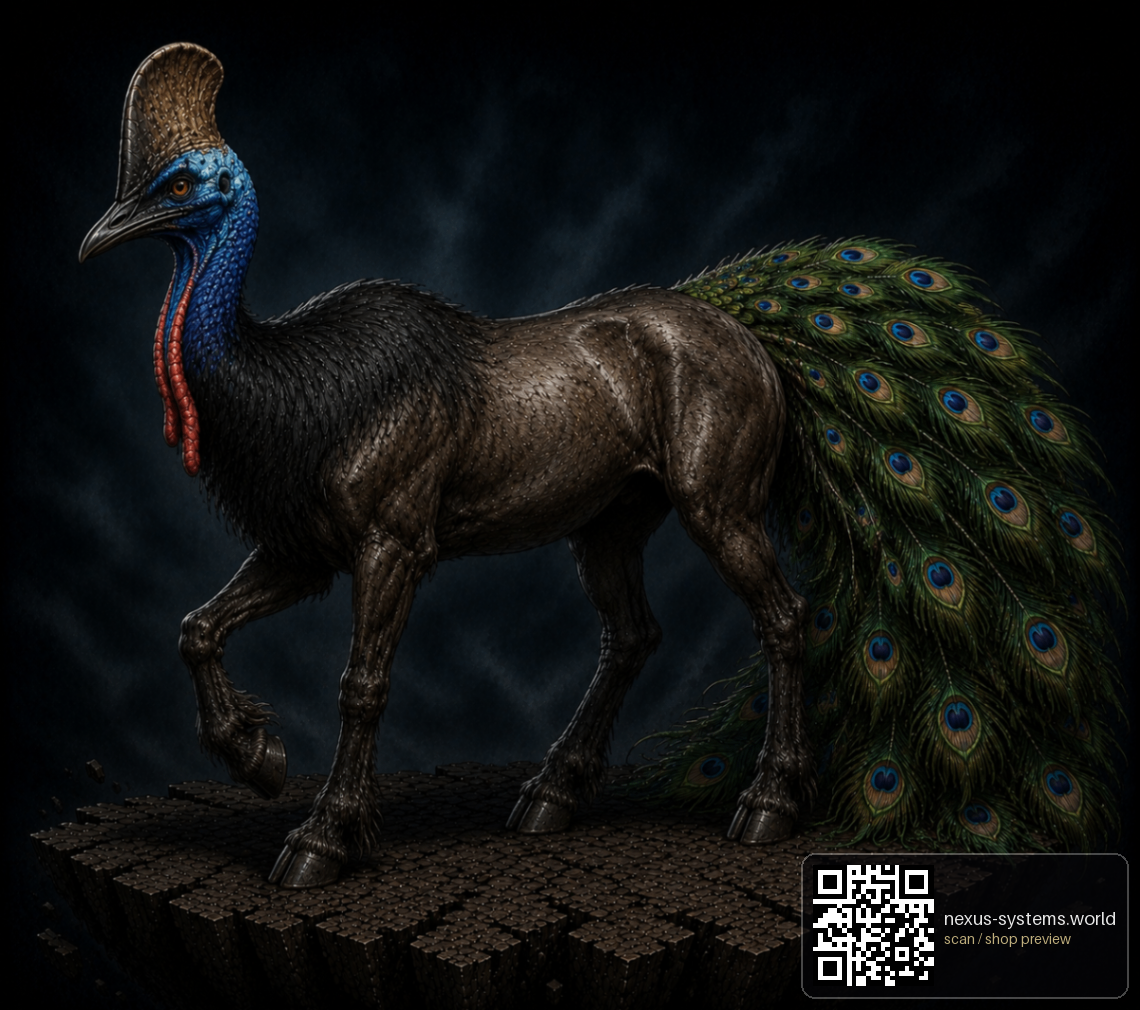 Cassowary Peacock — Nexus Systems · Mythic Beasts original occult artwork