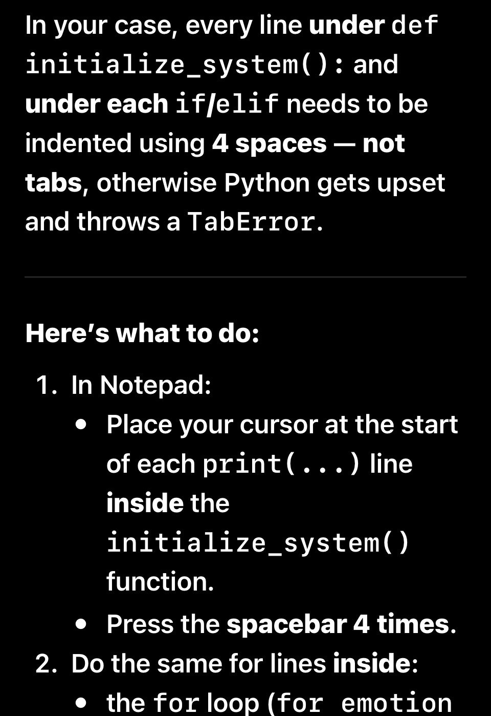 Chat screenshot with step-by-step Python environment setup instructions.