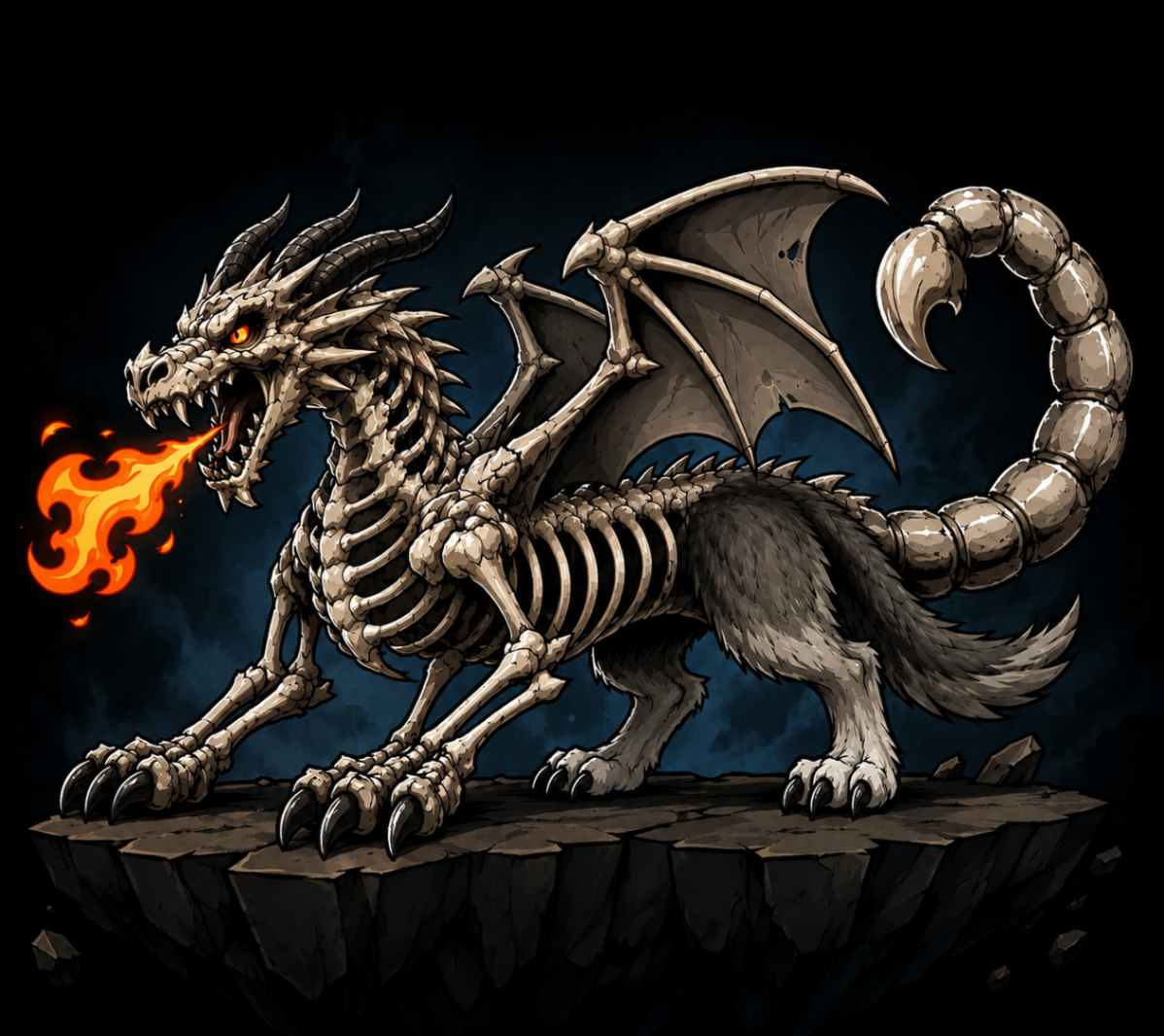 Bonefire Drake — Nexus Systems · Elemental Drakes original occult artwork
