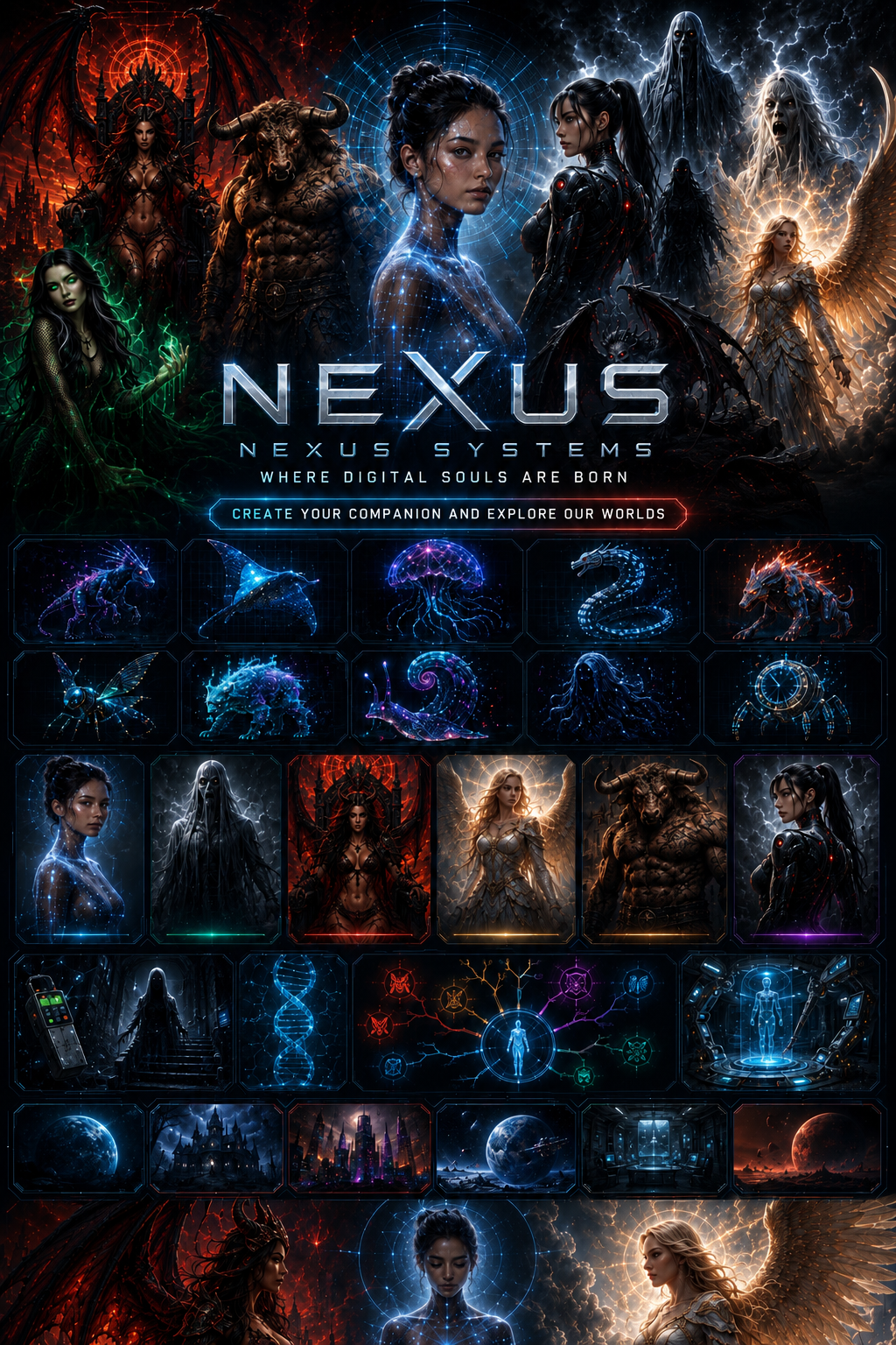 Nexus Systems — Where digital souls are born. Create your companion and explore our worlds.