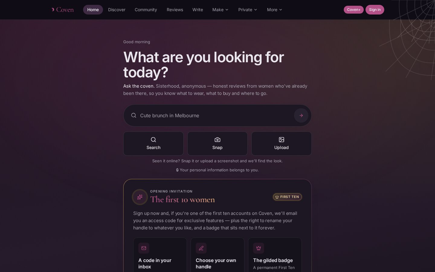 Homepage of Coven (mycoven.app)