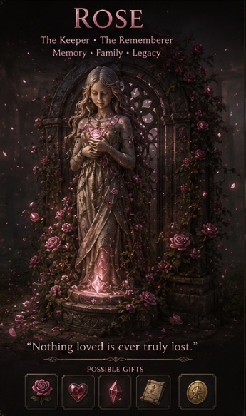 Rose — The Keeper — Nexus Systems · Pillars original occult artwork