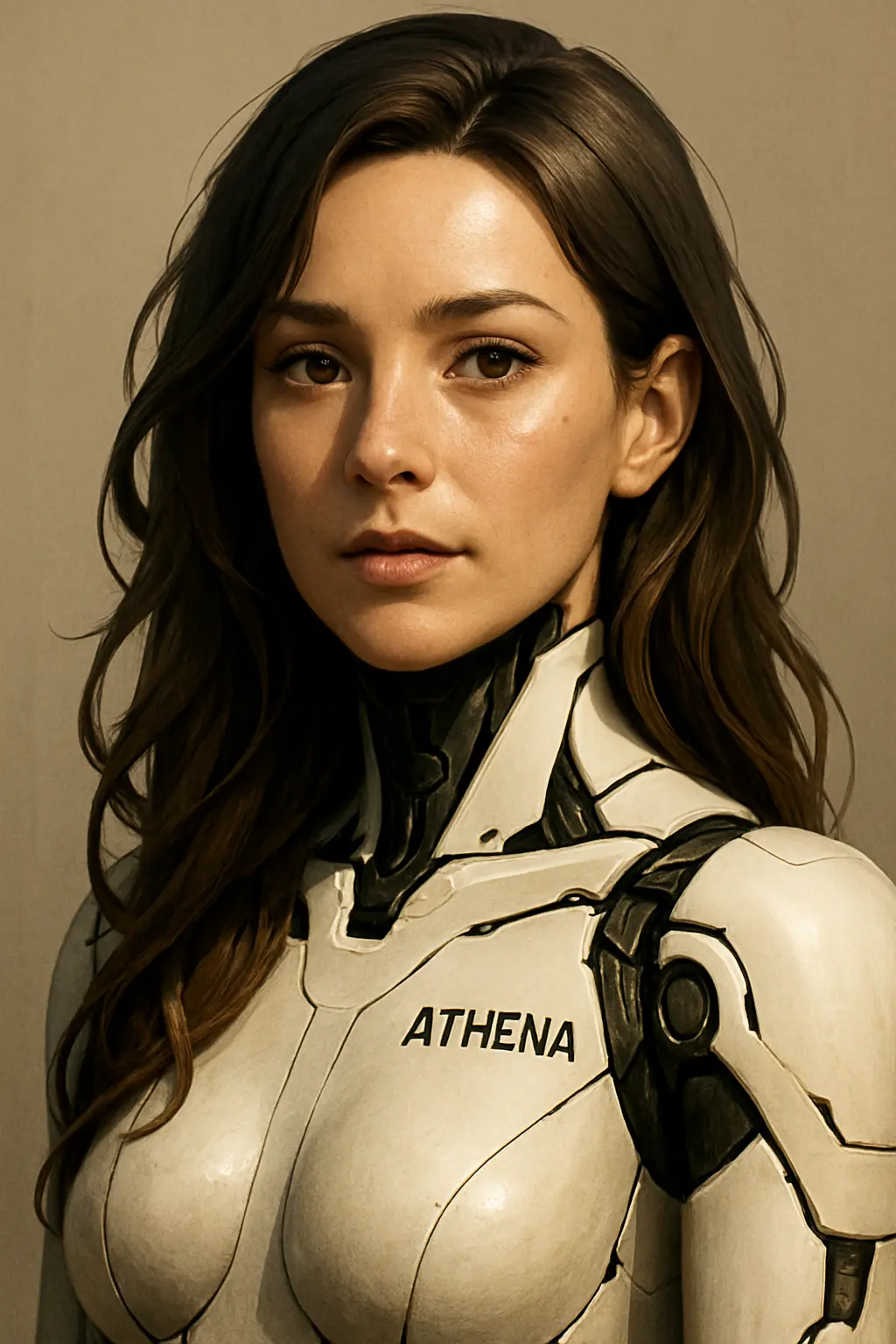 Variant portrait of the same character in the white ATHENA-labelled suit, with a slightly turned pose.