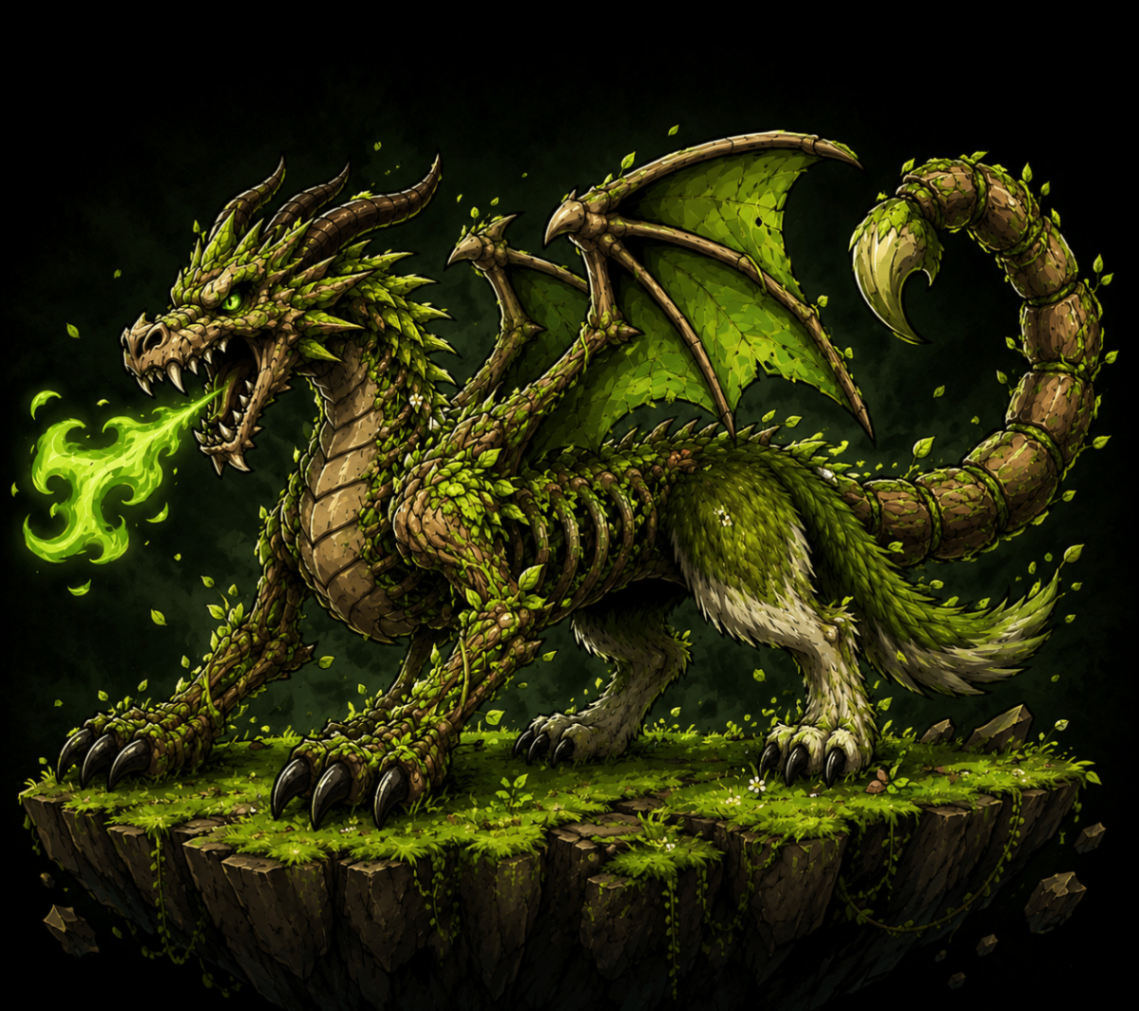 Verdant Drake — Nexus Systems · Elemental Drakes original occult artwork