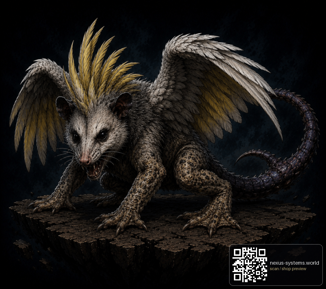 Seraph Opossum — Nexus Systems · Mythic Beasts original occult artwork