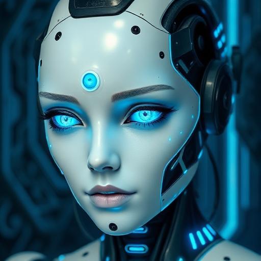Android: A pale android face with glowing blue eyes.