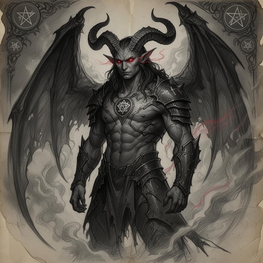 Demon · awakened: A crouching winged demon in violet flame.